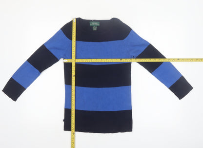 Lauren Ralph Lauren Women's Blue Striped Cotton Jumper Size S