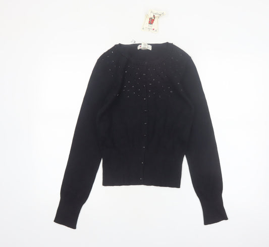 One Step Up Women's Black Beaded Cardigan Jumper Size L