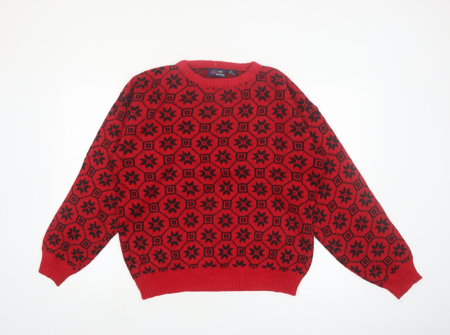 High Velocity Men's Red Fair Isle Acrylic Knit Jumper L