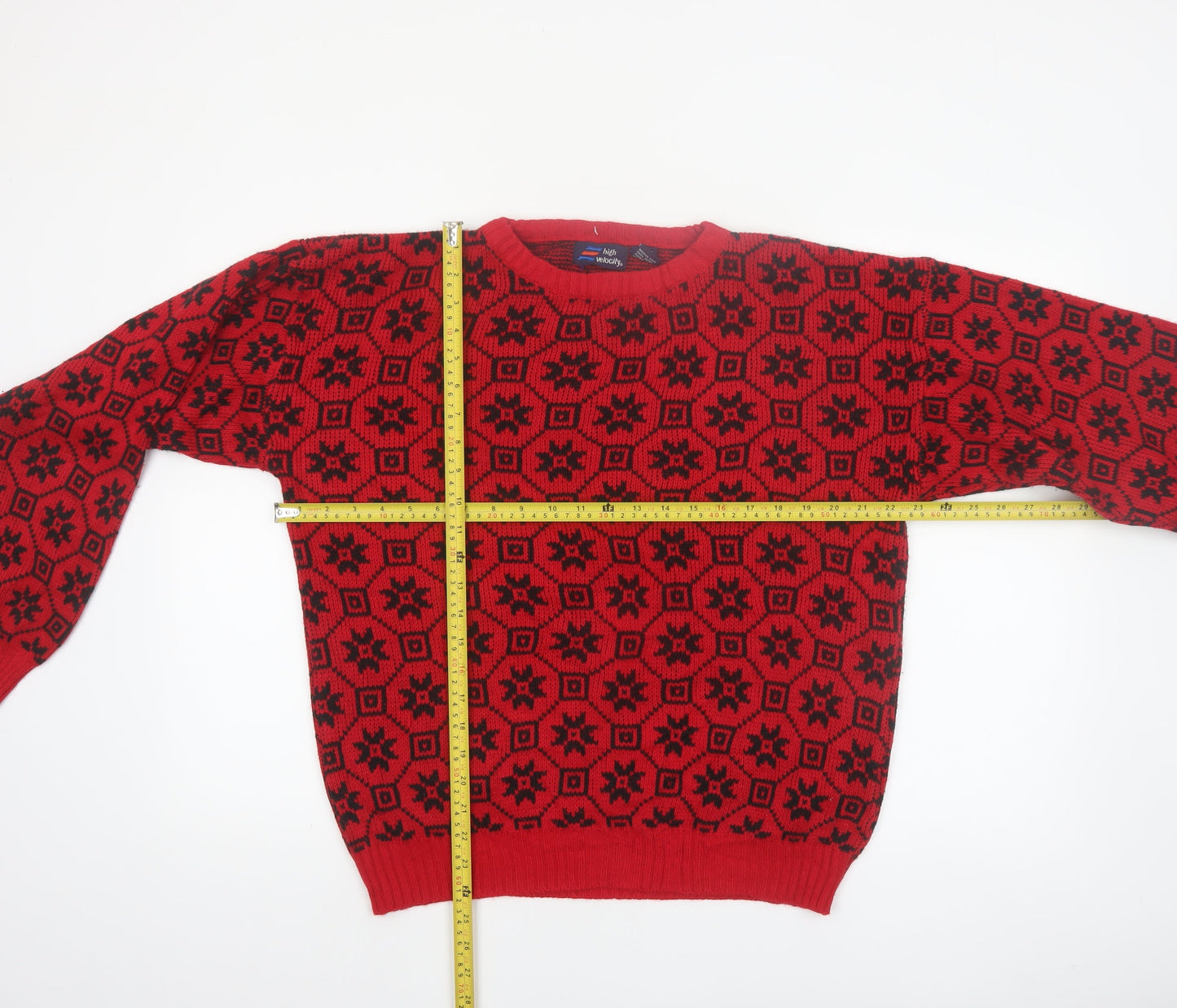 High Velocity Men's Red Fair Isle Acrylic Knit Jumper L
