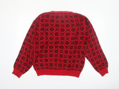High Velocity Men's Red Fair Isle Acrylic Knit Jumper L