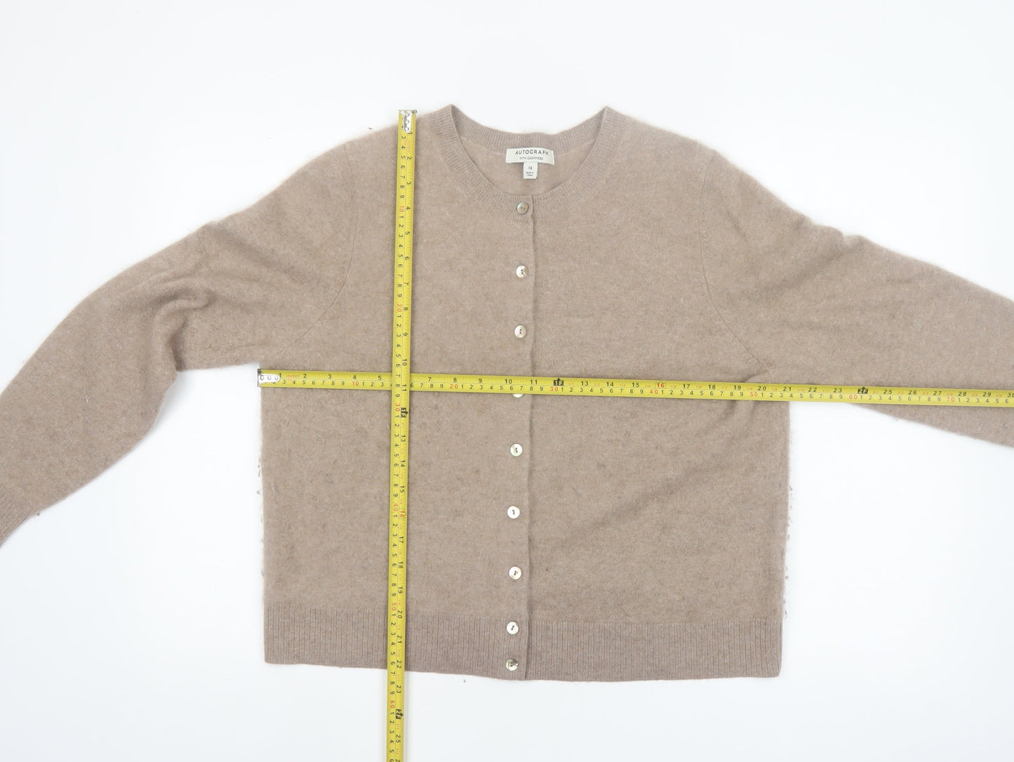 Marks and Spencer Women Beige Wool Cashmere Cardigan Size 14