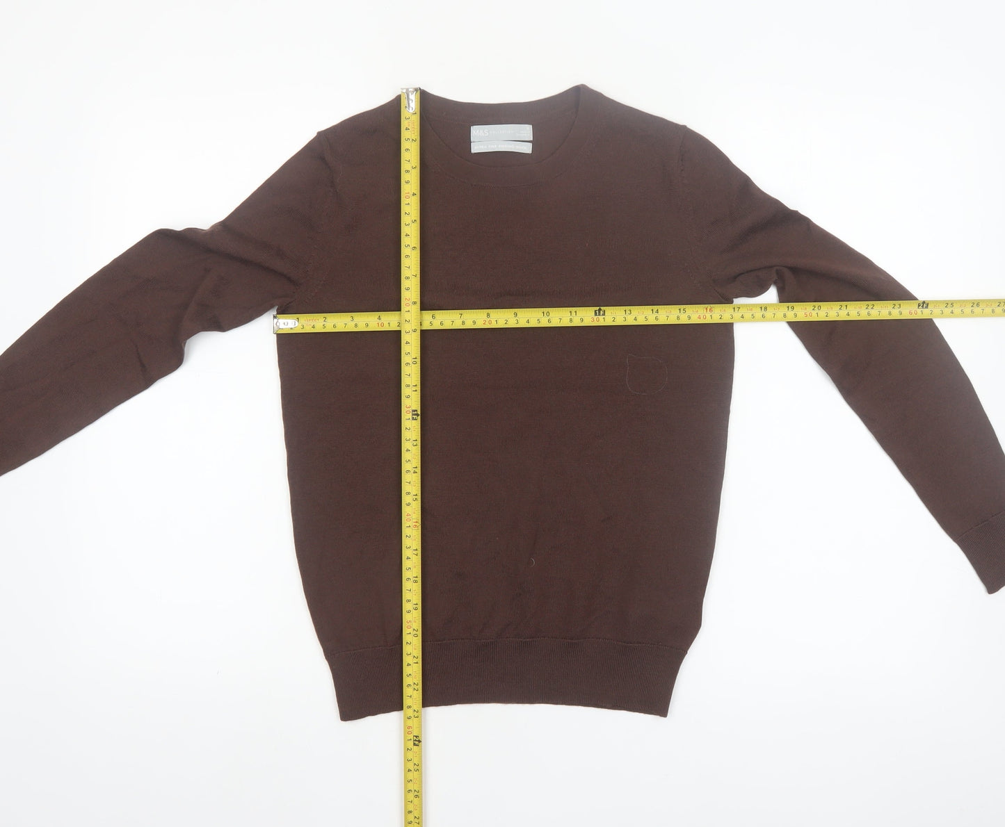Marks and Spencer Women Brown Merino Wool Crew Neck Jumper Size 8