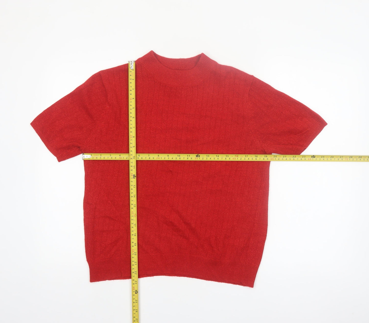 Sag Harbor Women's Red Short Sleeve Mock Neck Jumper Size S Acrylic Blend