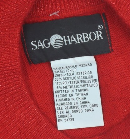 Sag Harbor Women's Red Short Sleeve Mock Neck Jumper Size S Acrylic Blend