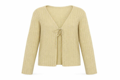 Front view of Fashion Bug Women Beige V-Neck Knit Long Sleeve Cardigan L