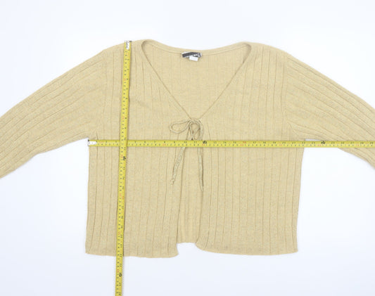 Fashion Bug Women Beige V-Neck Knit Long Sleeve Cardigan L