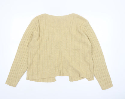 Fashion Bug Women Beige V-Neck Knit Long Sleeve Cardigan L