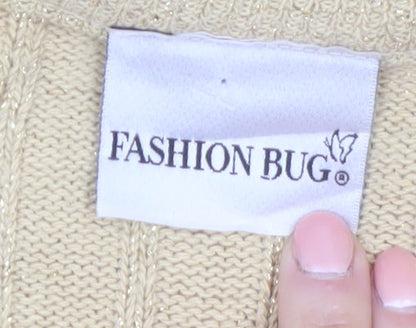 Fashion Bug Women Beige V-Neck Knit Long Sleeve Cardigan L