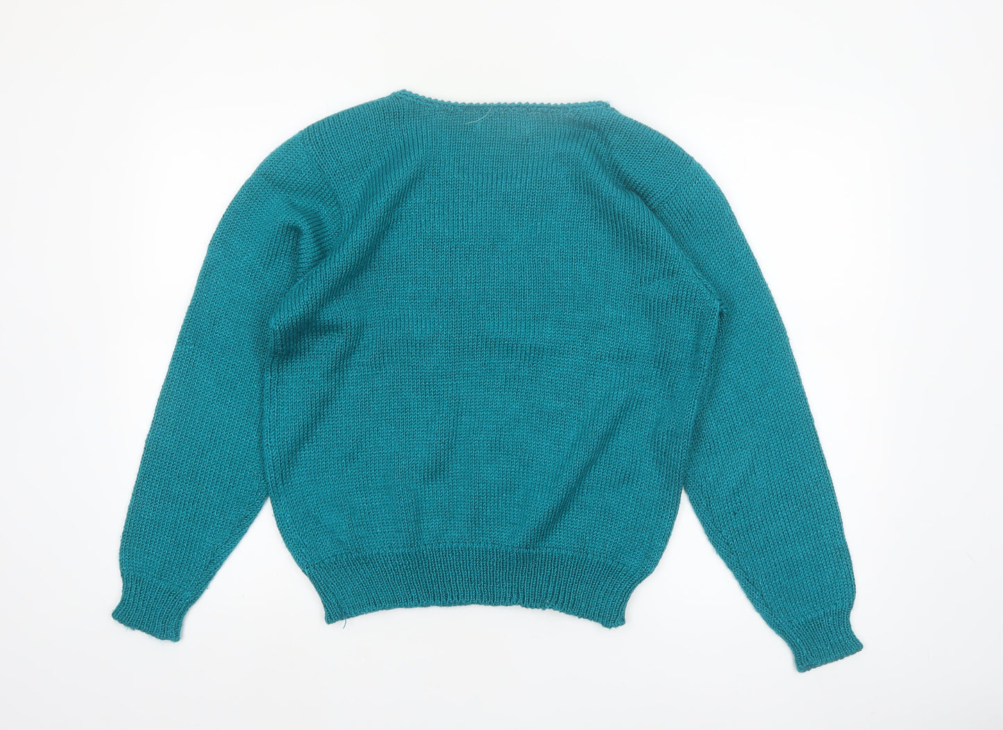 Franco Valeri Womens Green Beaded Floral Angora Blend Jumper S