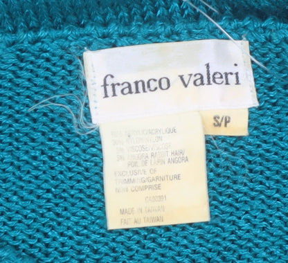 Franco Valeri Womens Green Beaded Floral Angora Blend Jumper S