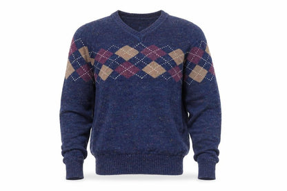 Lorien Scott Men's Blue Argyle V-Neck Mohair Blend Jumper M