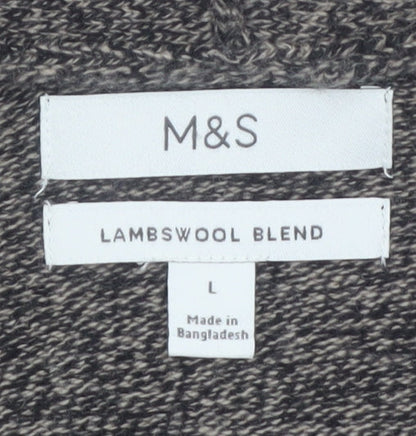 Marks and Spencer Mens Grey Lambswool Cardigan L V-Neck Knit Jumper