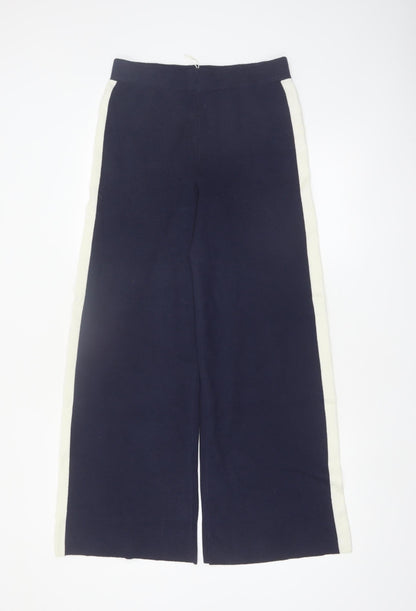 Marks and Spencer Women Navy Blue Wool Blend Wide-Leg Trousers Size S