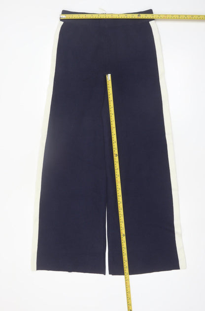 Marks and Spencer Women Navy Blue Wool Blend Wide-Leg Trousers Size S