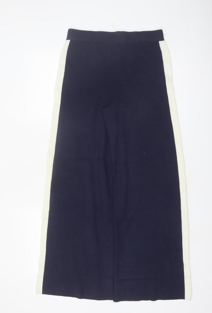 Marks and Spencer Women Navy Blue Wool Blend Wide-Leg Trousers Size S