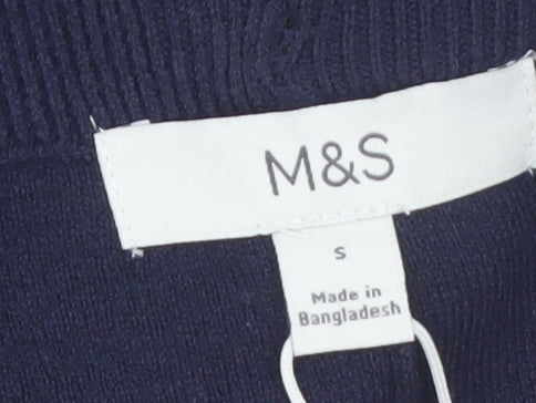 Marks and Spencer Women Navy Blue Wool Blend Wide-Leg Trousers Size S