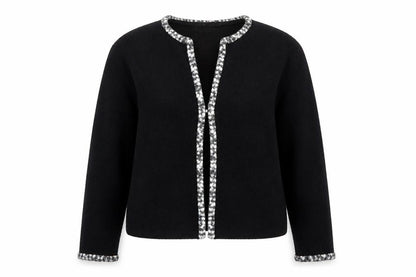 Penmans Women Black Wool Cardigan M Long Sleeve Open Front Classic Trim