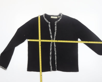 Penmans Women Black Wool Cardigan M Long Sleeve Open Front Classic Trim
