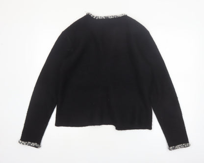Penmans Women Black Wool Cardigan M Long Sleeve Open Front Classic Trim