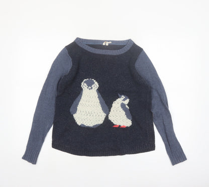 White Stuff Women's Navy Penguin Wool Blend Jumper Size M Winter Casual