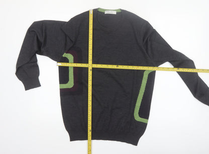 Nigel Hall Men’s Grey Wool Geometric Pullover Jumper Size L