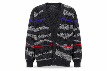 Michael Gerald Men's Grey Geometric Knit Cardigan L Retro Acrylic