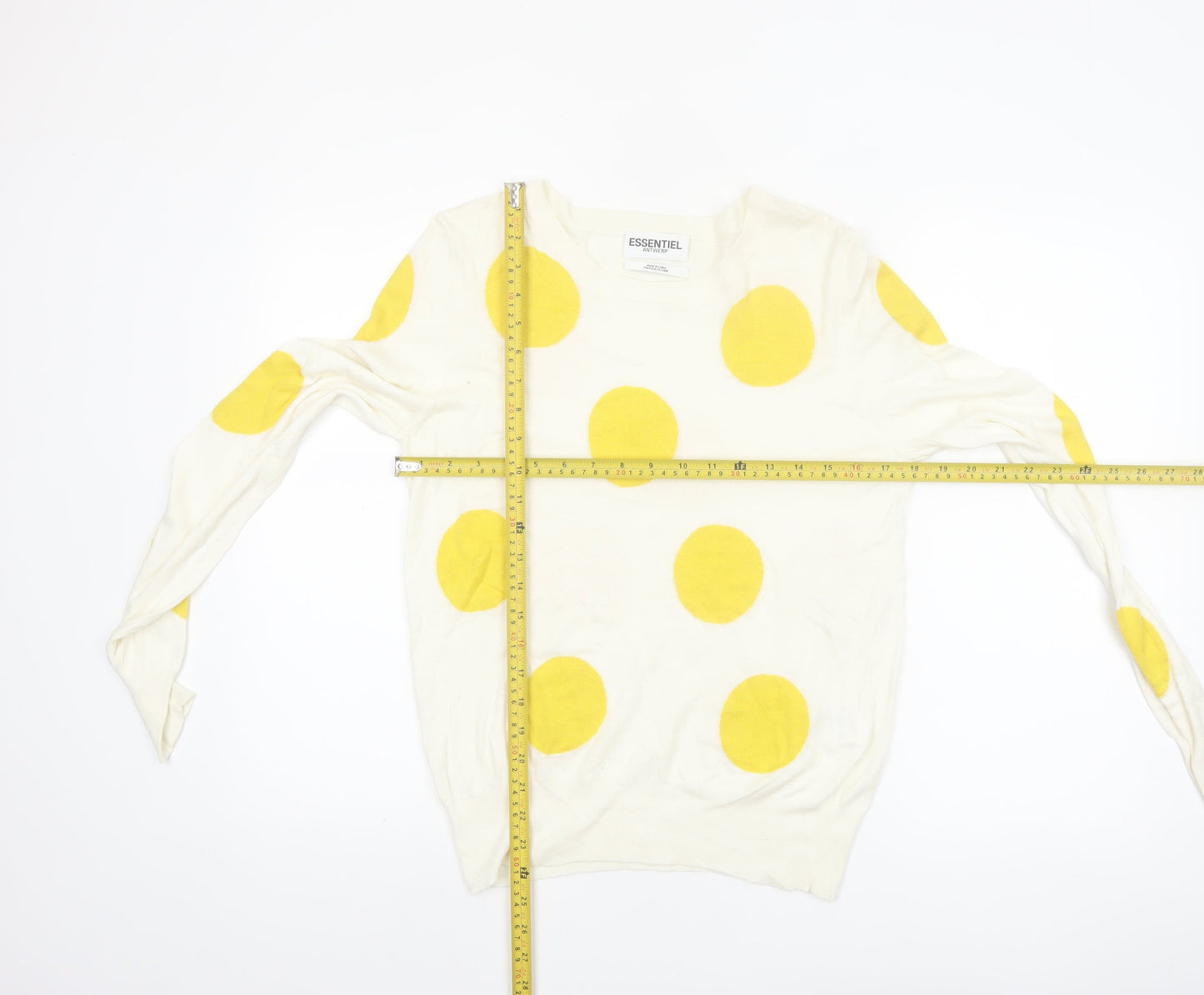 Essentiel Antwerp Women's Ivory Yellow Polka Dot Jumper M