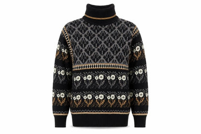 Jason Maxwell Men’s Black Fair Isle Roll Neck Wool Blend Jumper M
