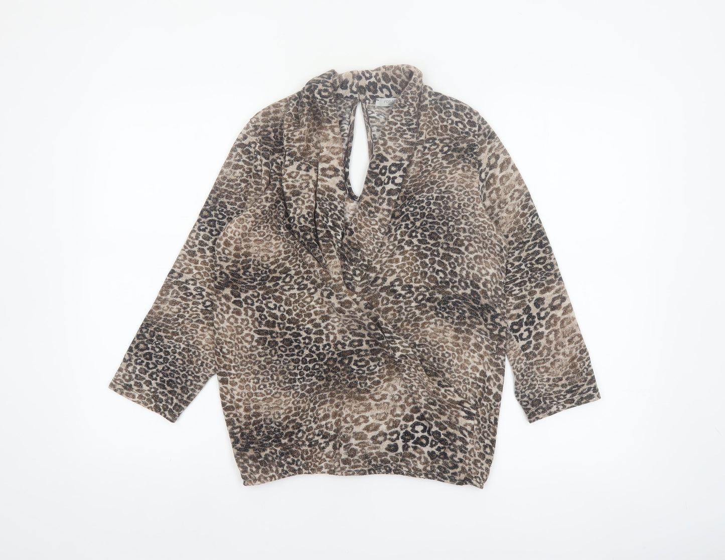 Rosarosae Women Brown Leopard Print Wool Blend Long Sleeve Jumper L