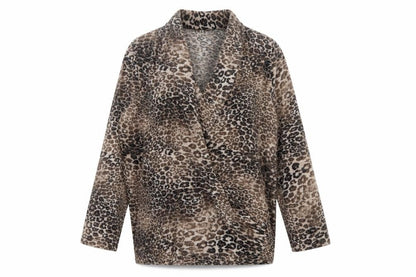Rosarosae Women Brown Leopard Print Wool Blend Long Sleeve Jumper L