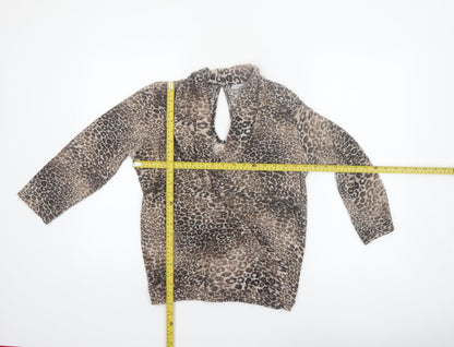 Rosarosae Women Brown Leopard Print Wool Blend Long Sleeve Jumper L