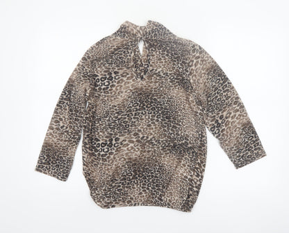 Rosarosae Women Brown Leopard Print Wool Blend Long Sleeve Jumper L