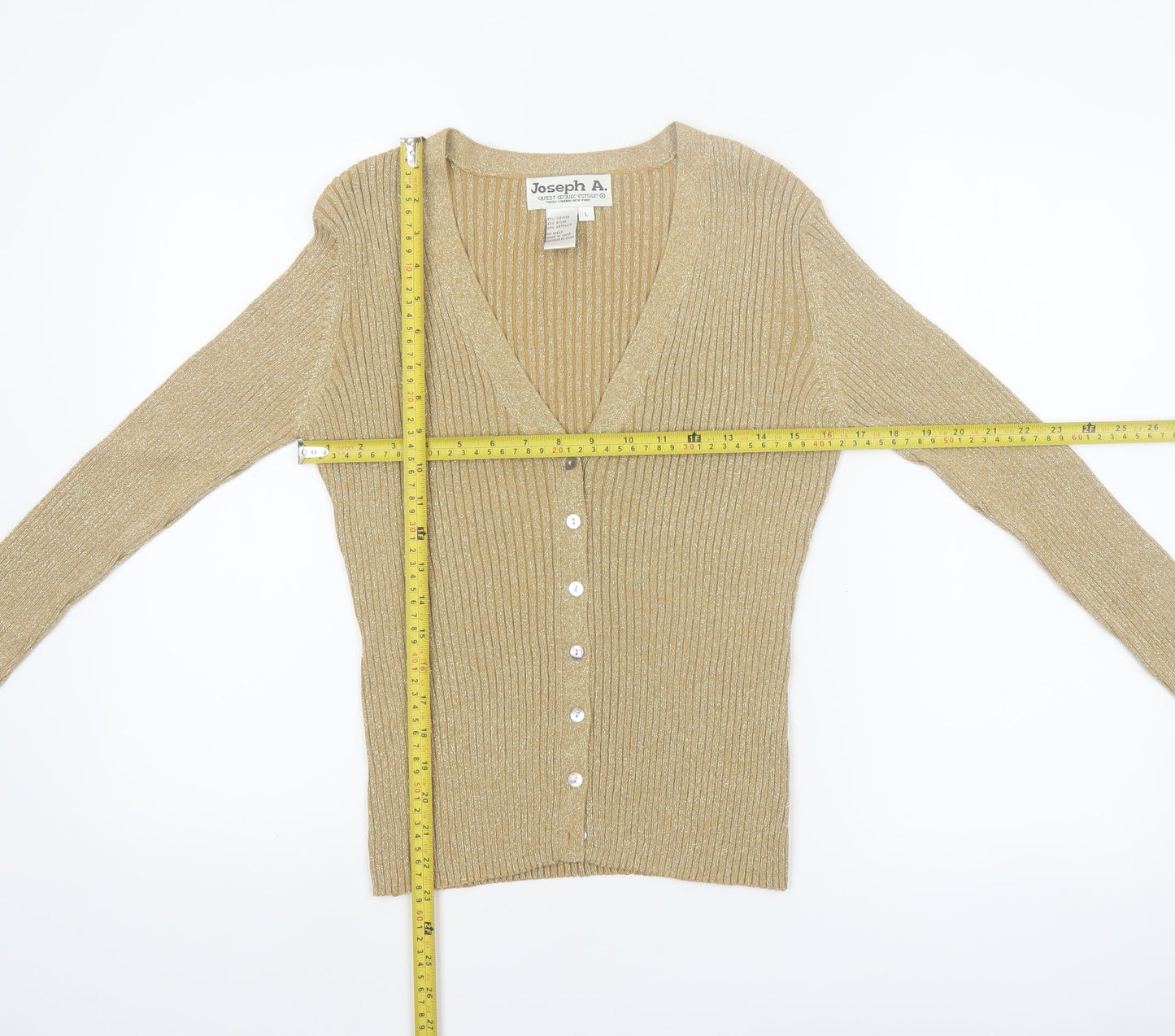 Joseph A. Womens Beige L Slim V-Neck Button Cardigan