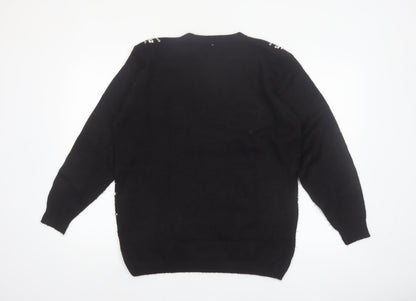 Alfred Dunner Womens Black Petite L Sequin Argyle Knit Jumper