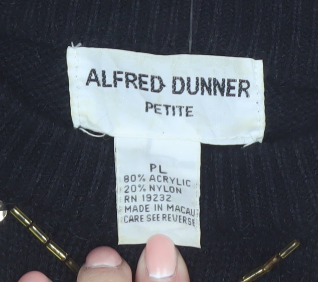 Alfred Dunner Womens Black Petite L Sequin Argyle Knit Jumper