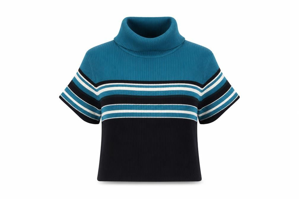 Carroll Reed Womens Blue Roll Neck Striped Short Sleeve Pullover Jumper L