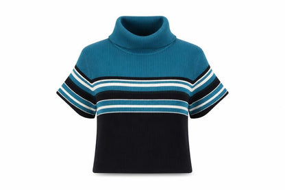 Carroll Reed Womens Blue Roll Neck Striped Short Sleeve Pullover Jumper L