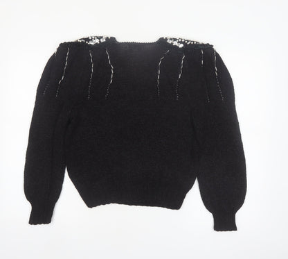 Magnolia Women's Black Beaded V-Neck Vintage Pullover Jumper M