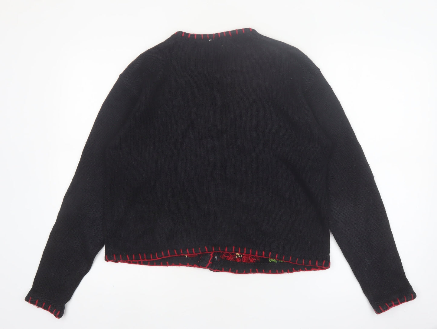 K.B. Collections Womens Black Christmas Floral Cardigan Size S