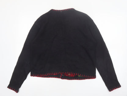 K.B. Collections Womens Black Christmas Floral Cardigan Size S