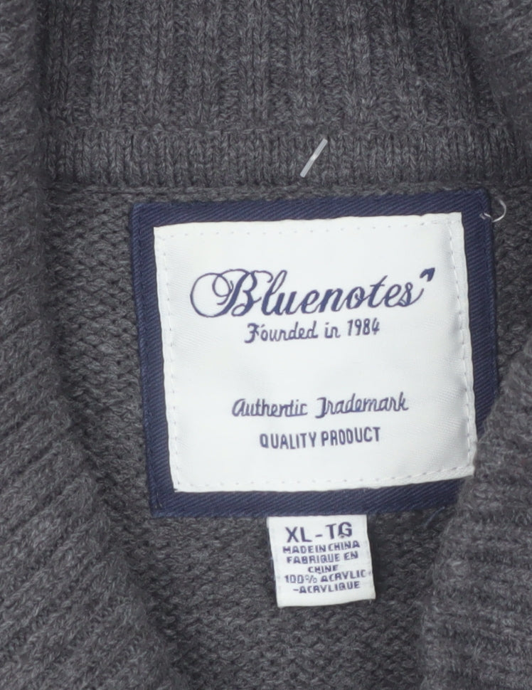 Bluenotes Men Grey Fair Isle Reindeer Shawl Neck Jumper XL