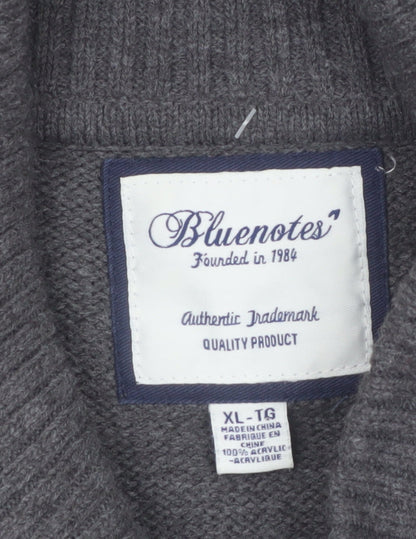 Bluenotes Men Grey Fair Isle Reindeer Shawl Neck Jumper XL