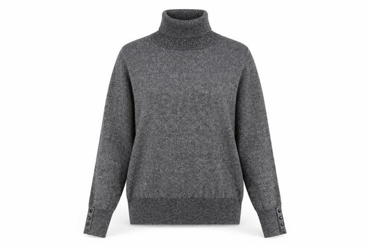 Carolyn Taylor Women's Grey Roll Neck Knit Jumper Size M