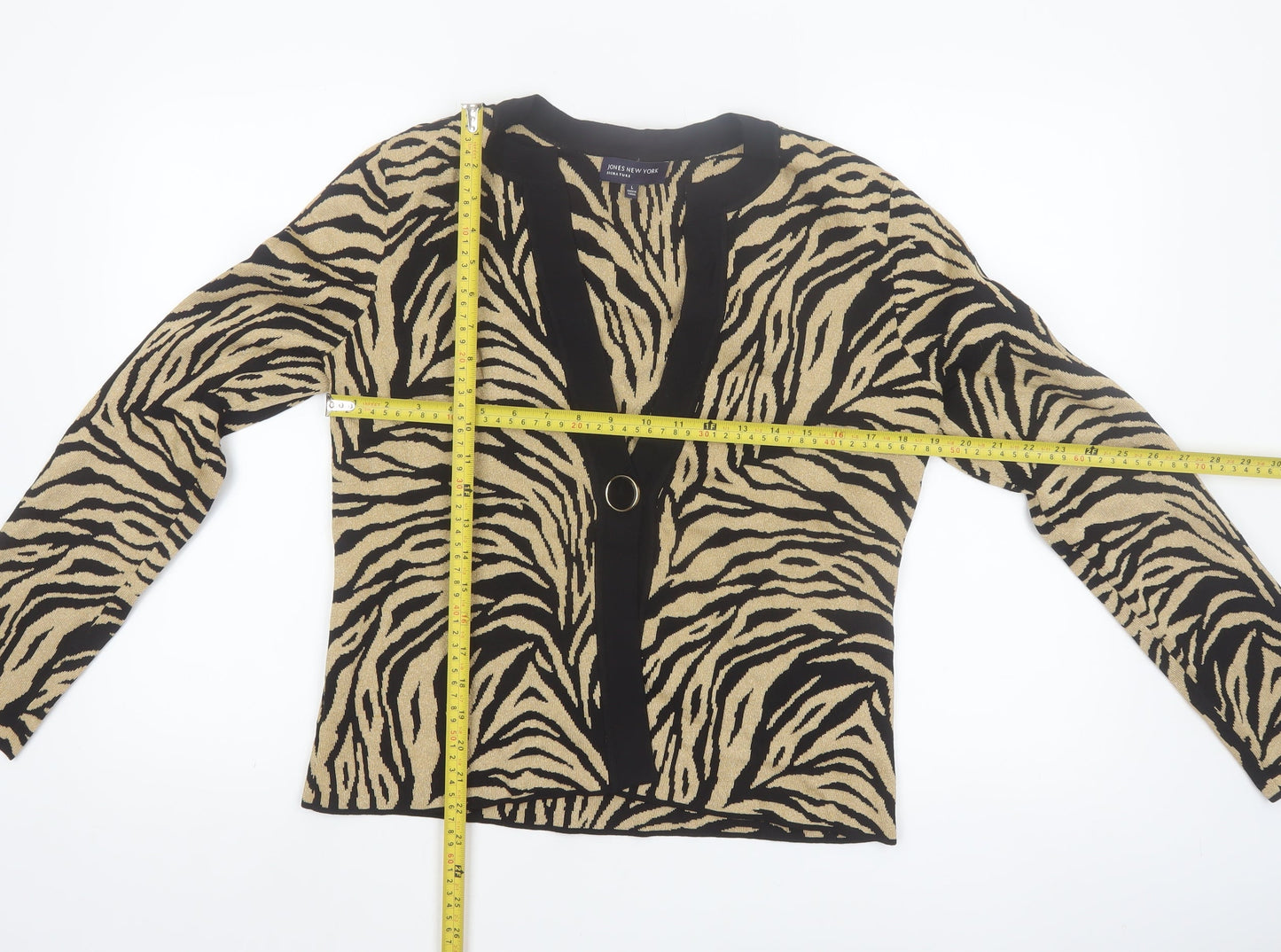 Jones New York Women's Beige Animal Print V-Neck Cardigan L