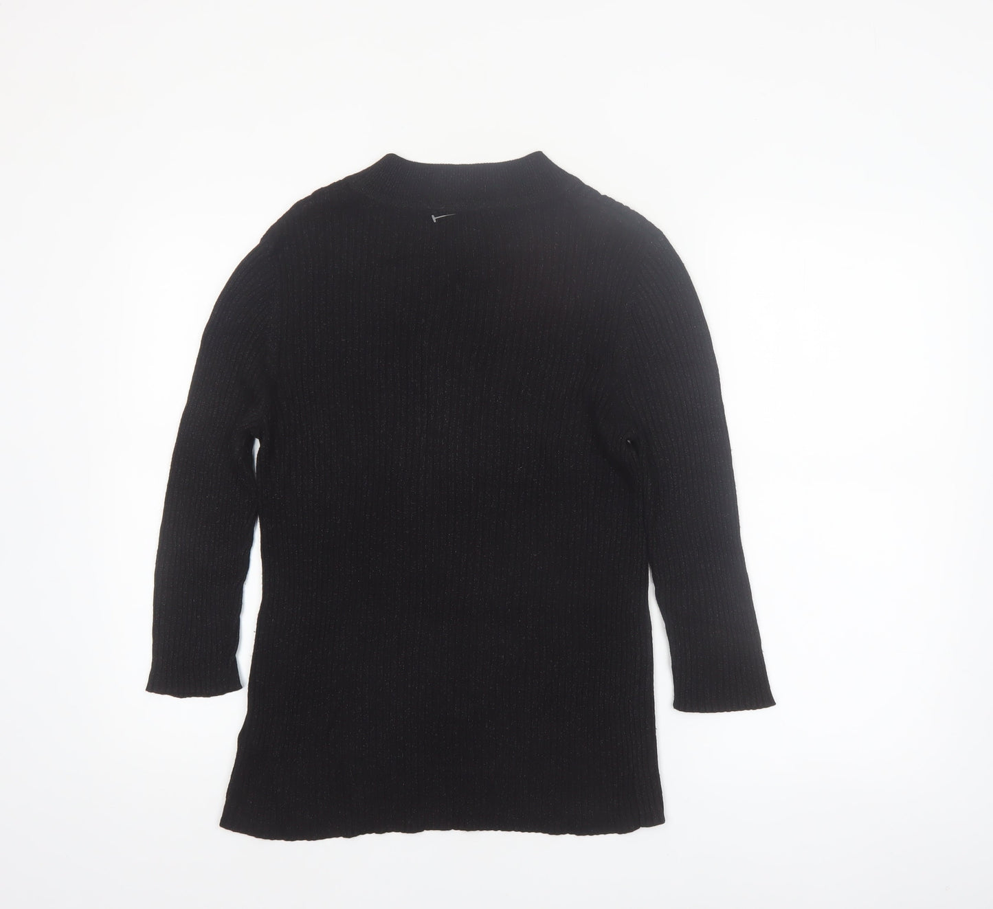 Nygard Women's Black Medium Knit Lace-Up V-Neck Long Sleeve Jumper