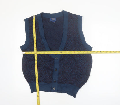Cambridge Classics Men's Blue Wool Blend Knit V-Neck Button Vest M