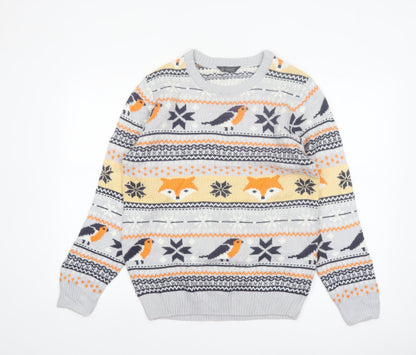 Avenue Men's Grey Fox & Robin Christmas Knit Jumper Small