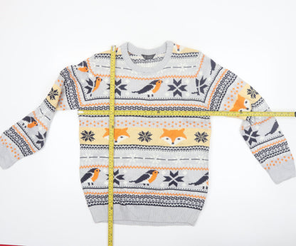 Avenue Men's Grey Fox & Robin Christmas Knit Jumper Small