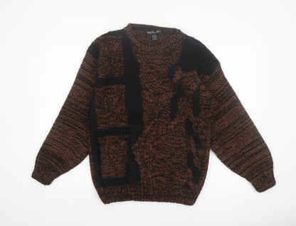 Sole Men's Brown Black Chunky Knit Acrylic Jumper Medium Vintage